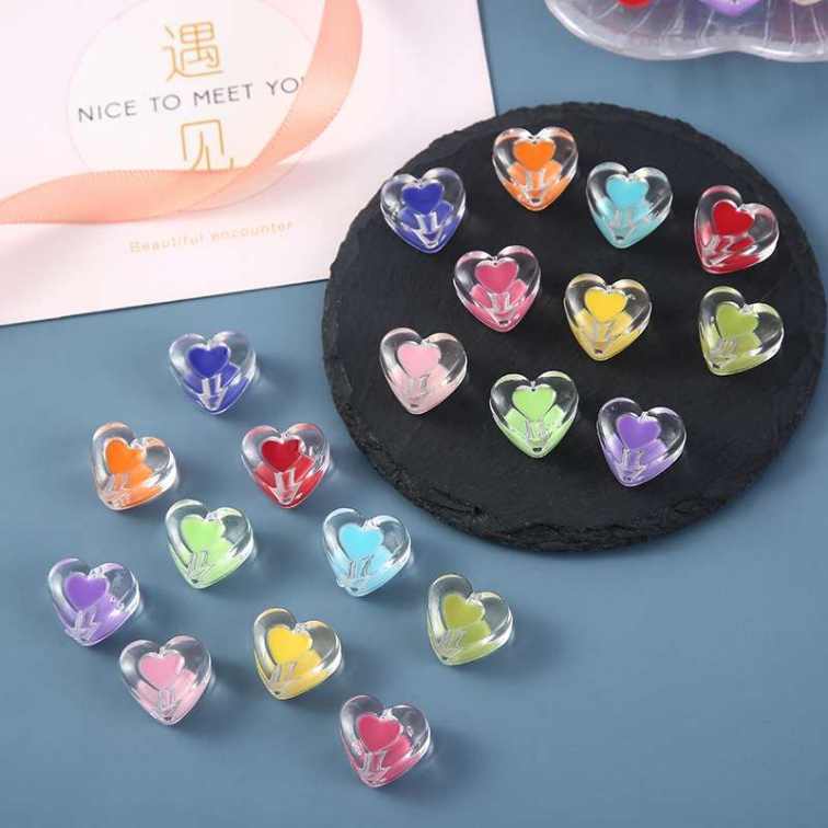 New love bead bead acrylic punching bead bead color heart-shaped loose bead diy jewelry beading accessories