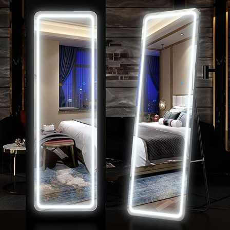 Full Length LED Free Standing Floor Mirror Wall Mounted Hanging Mirror with Lights
