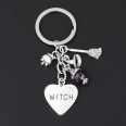 1Pc Halloween Sorcerer Witch Keychain Broom Purple Bead Pendant Keyholder Fit Car Handbag Jewelry Supplies