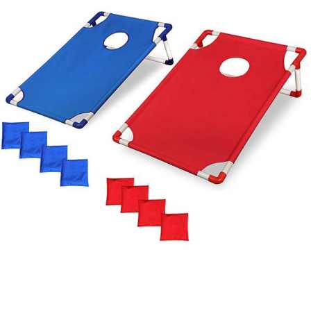 Fabo Portable PVC Framed Cornhole Game Set with 8 Bean Bags and Carrying Bag, Blue-Red, 3 x 2-feet