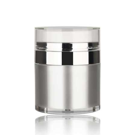 Wholesale 50g Acrylic Cosmetic Packaging Container Plastic Jars 30g Silver Body Clear lid Airless Cream Jar with pump