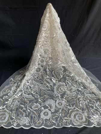 white net embroidered wedding fabric